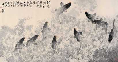 陈永锵 1998年作 九鱼图 镜心